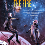 Cover of Hold Fast Through the Fire by K.B. Wagers, two white space-suited NeoG crew members in space above Jupiter watching a station explode in the background.
